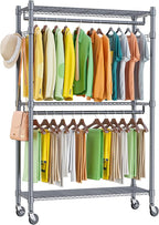Homdox Rolling Clothes Rack Heavy Duty, 3-Tier Adjustable Wire Shelving Garment - Image 8