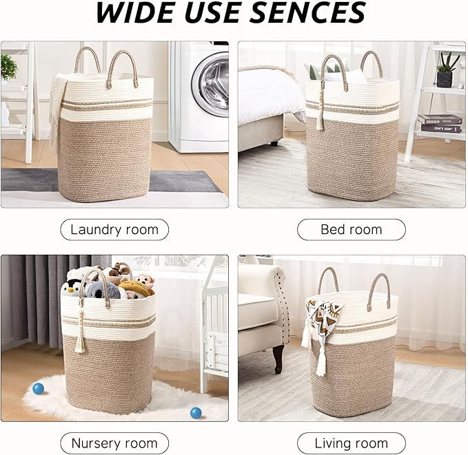 Woven Laundry Basket for Clothes, 50 L Large Rectangle Laundry Hampers - Image 8