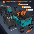220L Collapsible Wagon Cart Foldable, 460lbs Load Capacity Heavy Duty Folding - Image 3