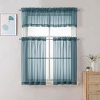 Chyhomenyc Stone Blue Sheer Curtains 30 inch Length 2 Panels, Light Filtering - Image 2
