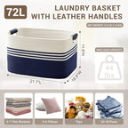 72L Large Laundry Basket with Leather Handles - Image 2