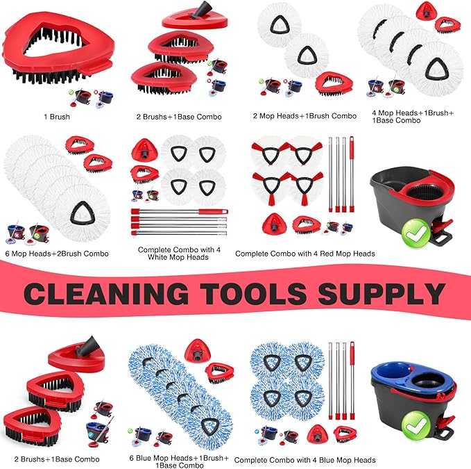 Mop Replacement Heads 4 Pcs & 1Scrub Brush & 1 Base Combo - Image 7