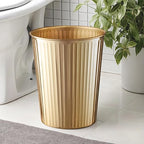 Monarch Abode Brushed Gold Handcrafted Ridge Embossed Metal Wastebasket - Image 2