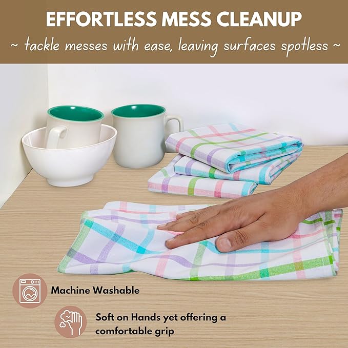 Native Fab Multi Color Checked Kitchen Towels Set of 4, 100% Cotton, 16x26 Inch - Image 4