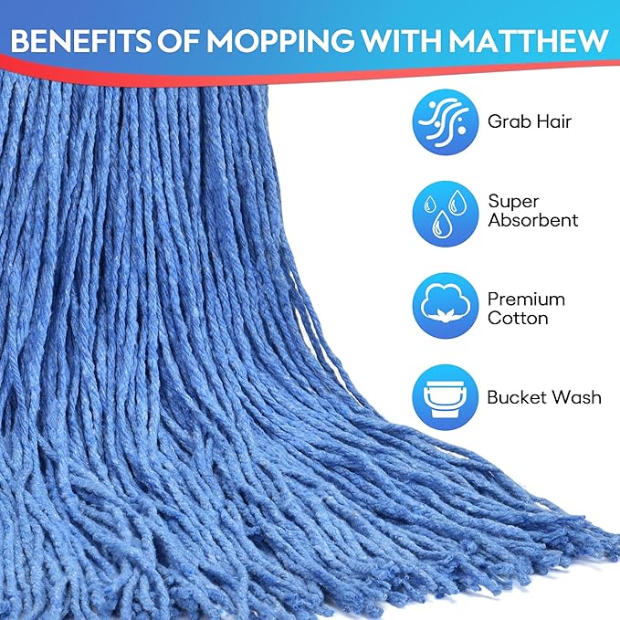 Matthew Cleaning 16oz 3Pack Cotton Floor Mop, Cotton Looped-Open String Heavy - Image 2