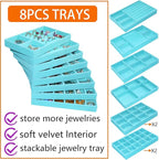 8 Pcs Velvet Jewelry Tray Stackable Jewelry Drawers Organizer Trays Rings - Image 3