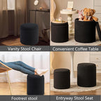 Round Ottoman with Storage Set of 2-Upholstered Sherpa Vanity Stool - Image 6