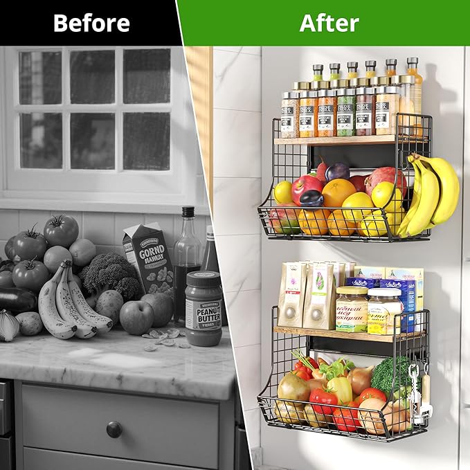 Magnetic Shelf for Fridge with Wood Lid, Fruit Potato and Onion Storage Bins - Image 7