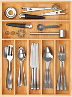 BAMEOS Bamboo Silverware Drawer Organizers, 11.9 inch Utensil Drawer Organizer - Image 2