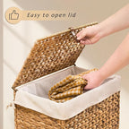 Handwoven Laundry Basket with Lid, Natural Water Hyacinth Storage Basket with - Image 4