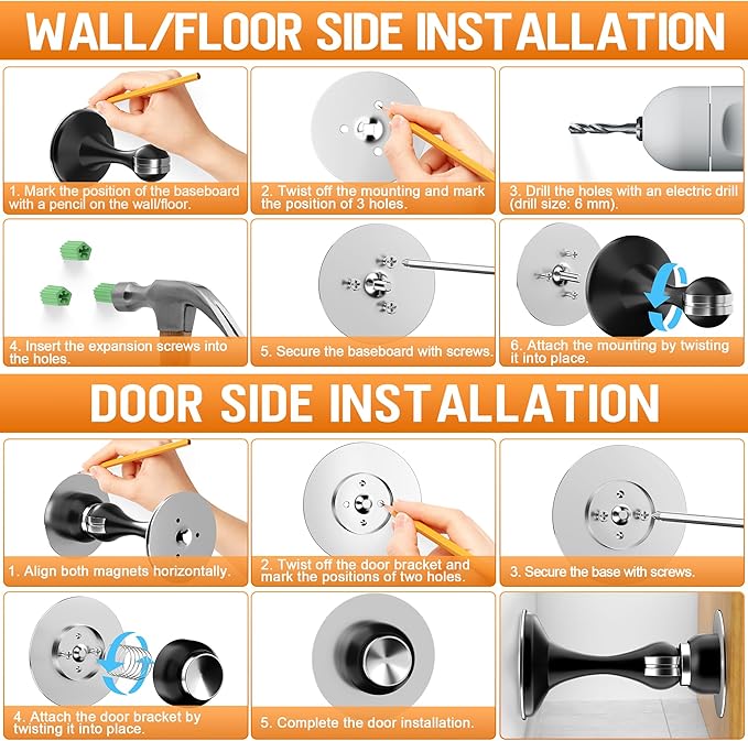 Crosize Magnetic Door Stoppers 4 Pack, Stainless Steel Door Catch - Image 6