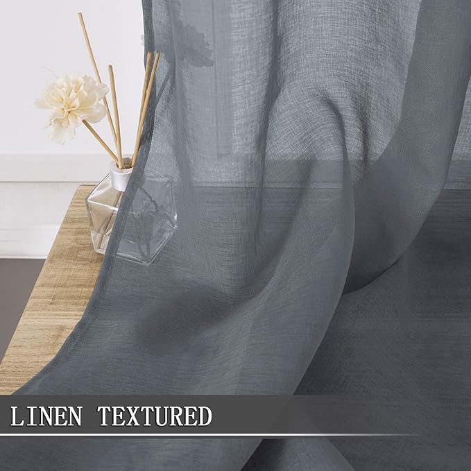 Tollpiz Sheer Curtain Linen Textured Living Room Curtains Sheer Light Filtering - Image 2