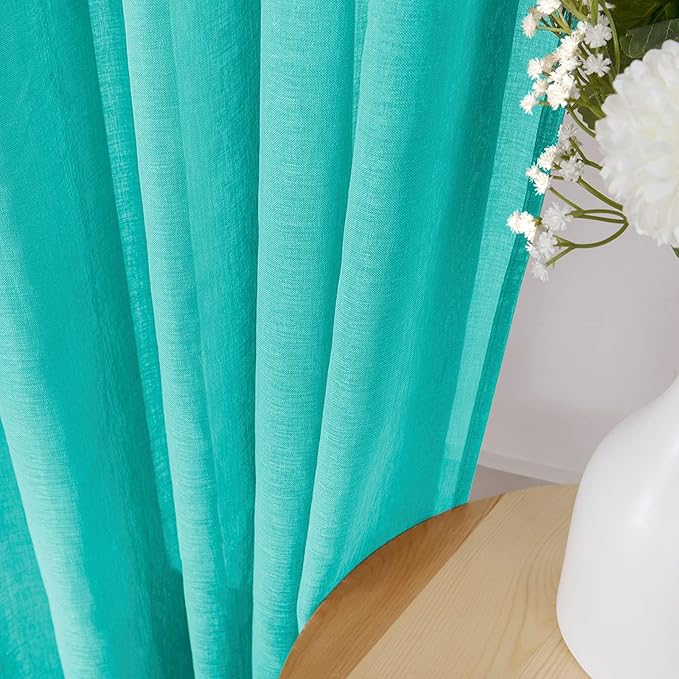Tollpiz Short Sheer Curtain Linen Textured Bedroom Curtains Sheer Light - Image 3