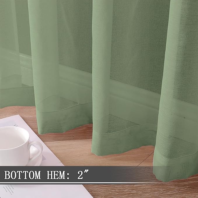 Tollpiz Short Sheer Curtain Living Room Linen Textured Curtains Sheer Light - Image 4