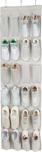 Amazon Basics 24 Medium Pocket Over-the-Door Hanging Shoe Organizer, Light Grey - Image 3