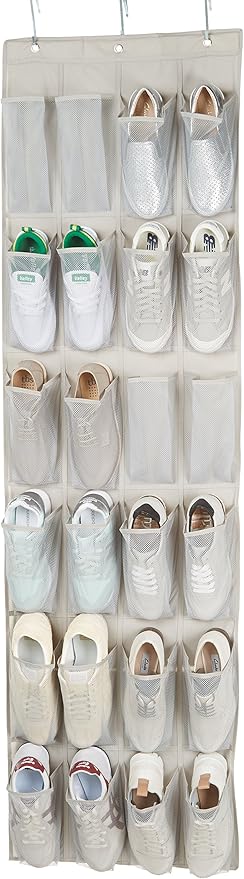 Amazon Basics 24 Medium Pocket Over-the-Door Hanging Shoe Organizer, Light Grey - Image 3