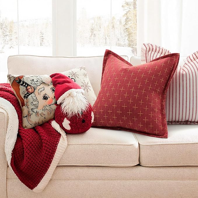 ZWJD Christmas Pillow Covers 18x18 Set of 2 Soft Polyester Textured Pillows - Image 2