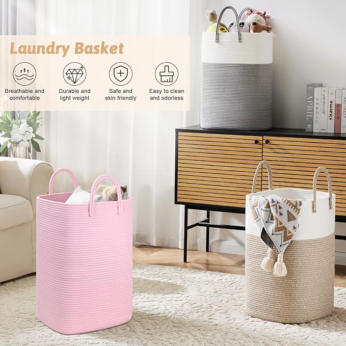 Laundry Basket, Woven Cotton Rope Laundry Hamper, 100L Versatile Storage - Image 4