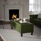 48.8" Storage Ottoman Bench Green | Faux Leather Bedroom Bench - Image 7