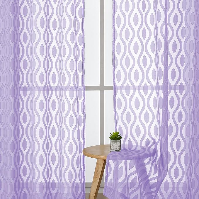 Aiyufeng Light Purple Sheer Curtains 54 Inch Length 2 Panels, Soft Lightweight - Image 3