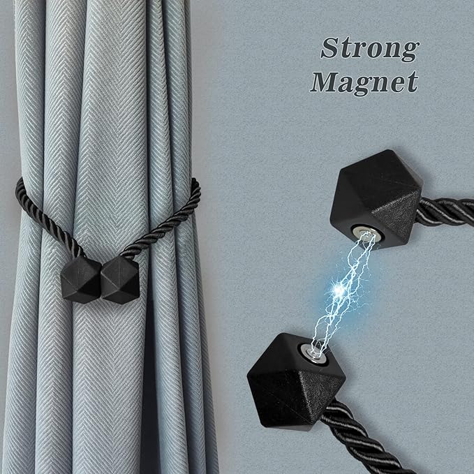 Hion Magnetic Curtain Tiebacks Black 6 Pack, Curtain Tiebacks Buckles Holdbacks - Image 3