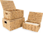 Wicker Storage Baskets with Lid, Set 3 Basket With Lid Decorative Storage - Image 7