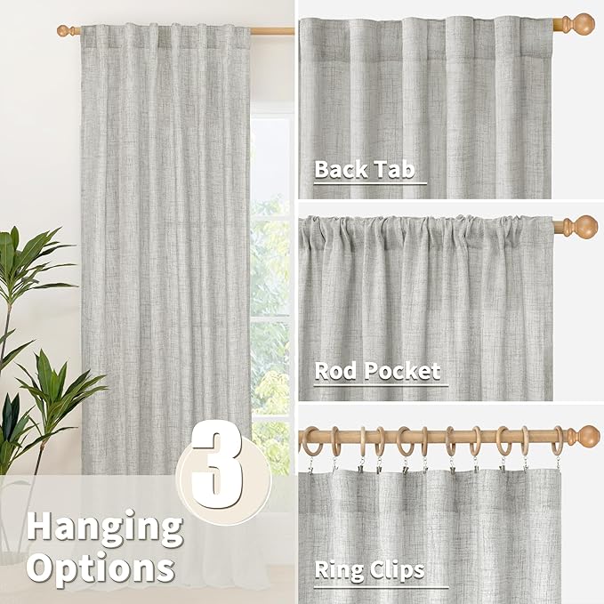 YoungsTex Light Grey Linen Semi Sheer Curtains 84 Inch Length - Image 6