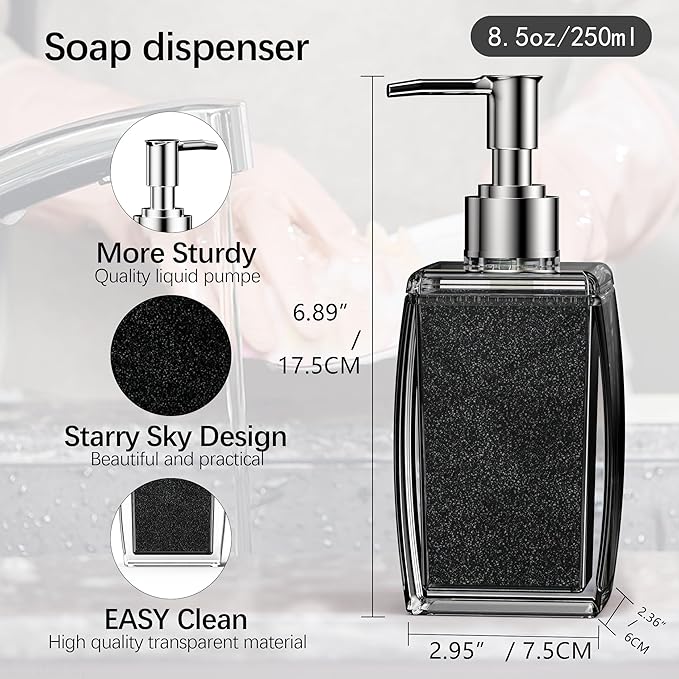 Black Soap Dispenser with Refillable Plastic Pump - Image 6