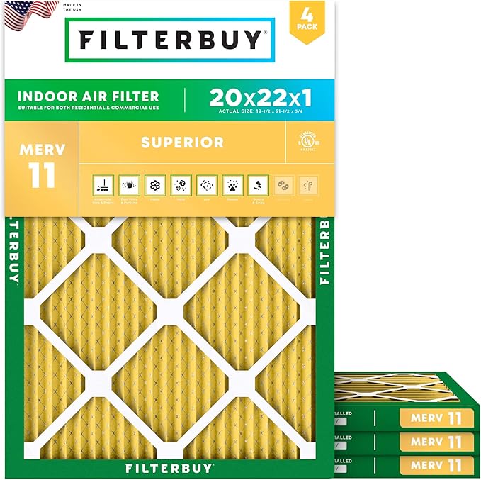 Filterbuy 20x22x1 Air Filter MERV 11 Allergen Defense Replacement, by Filterbuy