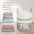danpinera 79 L Large Laundry Basket, Tall Woven Cotton Storage Hamper - Image 3