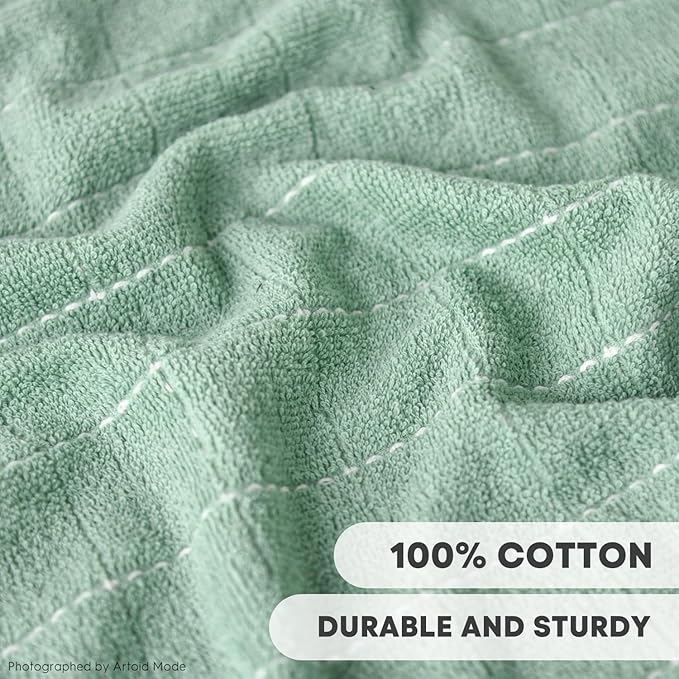 Artoid Mode Checkered Designed Cotton Beige Dark Green Terry Kitchen Dish Cloths - Image 3