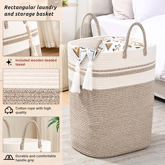 Woven Laundry Basket for Clothes, 50 L Large Rectangle Laundry Hampers - Image 3