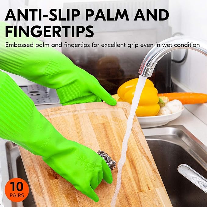 Vgo... 10-Pairs Dishwashing Gloves, Reusable Household Gloves, Long Sleeve - Image 4