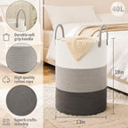 Laundry Basket, Woven Cotton Rope Laundry Hamper, 40L - Image 6