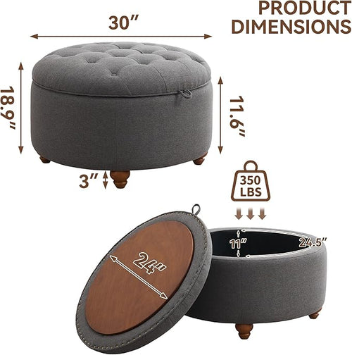 30Inch Round Storage Ottoman - Image 2