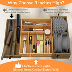 BAMEOS 3" Deepth Expandable Drawer Organizer, Deep Flatware Organizer, - Image 2
