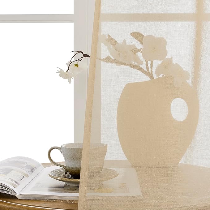 Tollpiz Sheer Door Curtains Closet Linen Textured Curtain Sheers Doorway Light - Image 9