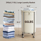 ELYKEN Laundry Hamper with Wheels, 110L Rolling Laundry Basket, Round Laundry - Image 3