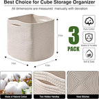 11 Inch Cube Storage Bins, Organizer Bins, Woven Cotton Rope Baskets - Image 3
