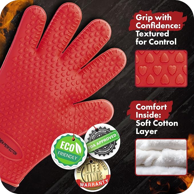 KITCHEN PERFECTION Silicone Smoker Oven Gloves -Extreme Heat Resistant BBQ - Image 4