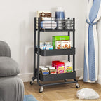 KINGRACK 3 Tier Rolling Cart, Metal Mobile Storage Shelf - Image 5