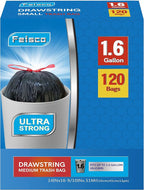 Feisco 1.6 Gallon Black Trash Bag, 6L Drawstring Garbage Bag Trash Can Liner - Image 2