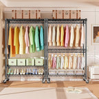 Heavy Duty Rolling Garment Rack 3 Tiers Adjustable Wire Shelving Clothes Rack - Image 5