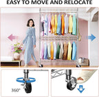 IZEUK 3-Tier Heavy Duty Rolling Garment Rack, Chrome Metal Freestanding Closet - Image 3