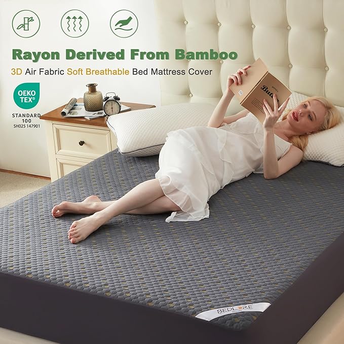 Waterproof Mattress Protector, Queen Size Mattress Pad Fitted 6"-18" Deep Pocket - Image 2
