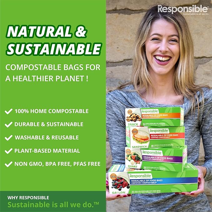 Responsible Products Certified Compostable QUART Resealable Zip Bag, Extra - Image 5