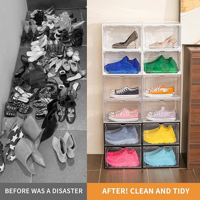 12 Pack Clear Shoe Boxes Stackable, Large Shoe Storage Organizer - Image 6