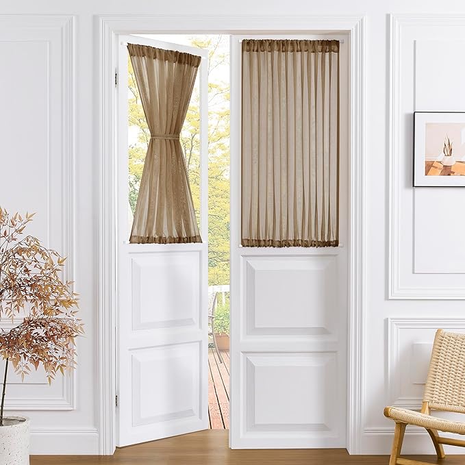 Tollpiz Short Sheer Door Curtains Closet Linen Textured Curtains Sheer Doorway by Tollpiz