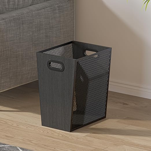 Piskyet Black Office Trash Can for Near Desk, 4.5 Gallon Unique Wood Bedroom by Piskyet