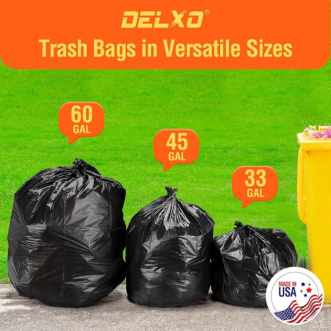 Delxo 40-45 Gallon Black Trash Bags, Durable & Puncture-Resistant Plastic – - Image 8